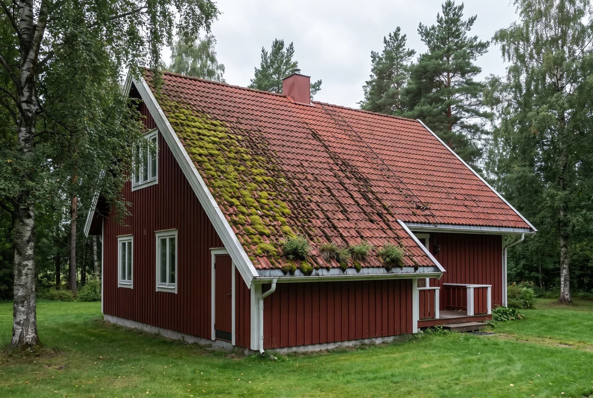 Enebolig i Østfold med mosegrodd tak